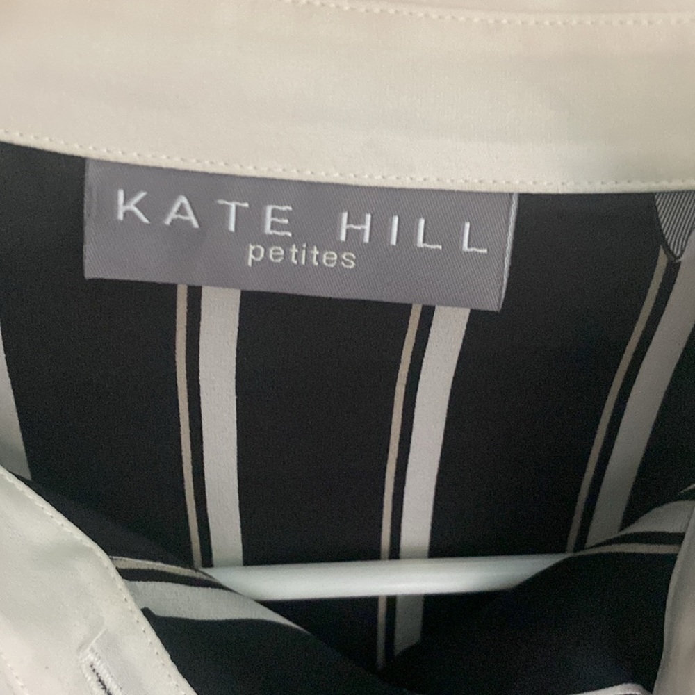 Kate Hill silk blouse, black with white vertical stripes, worn once - Picture 7 of 8